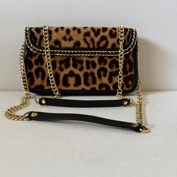 Henri Bendel Leopard Calf Hair Crossbody/ Shoulder Bag Purse Gold Chain - Picture 6 of 12